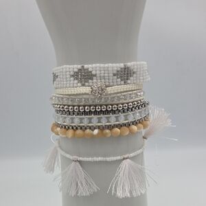 Victoria Emerson 7 Strand White and Silver Beaded Bracelet